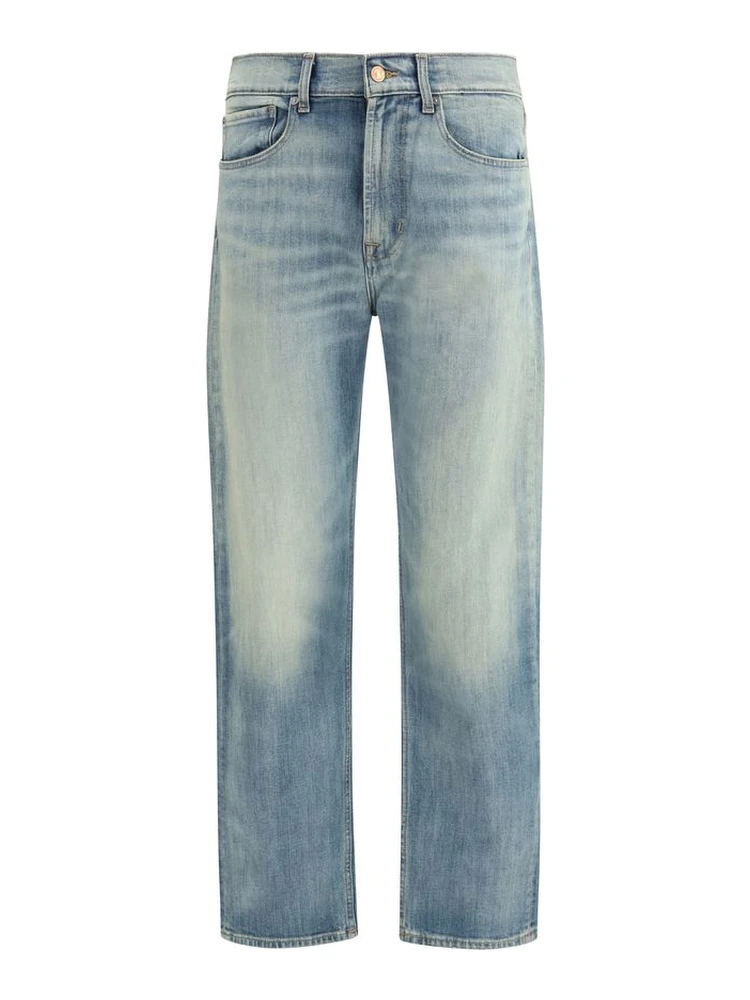 بنطلون جينز أزرق قطني بقصة مريحة