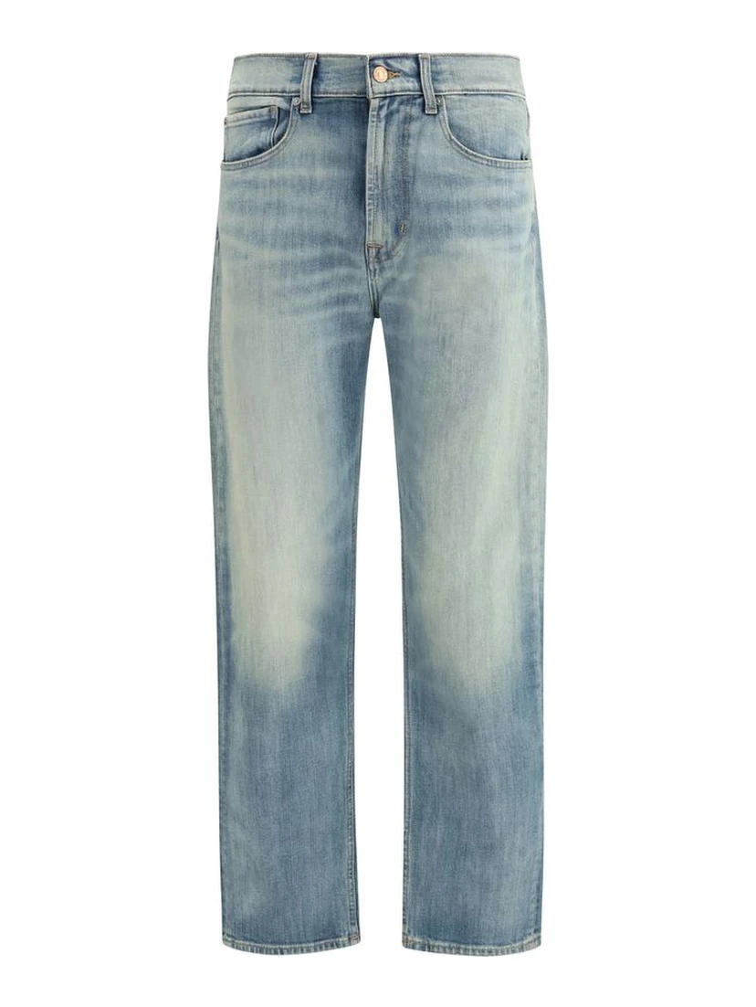 بنطلون جينز أزرق قطني بقصة مريحة