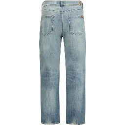 بنطلون جينز أزرق قطني بقصة مريحة