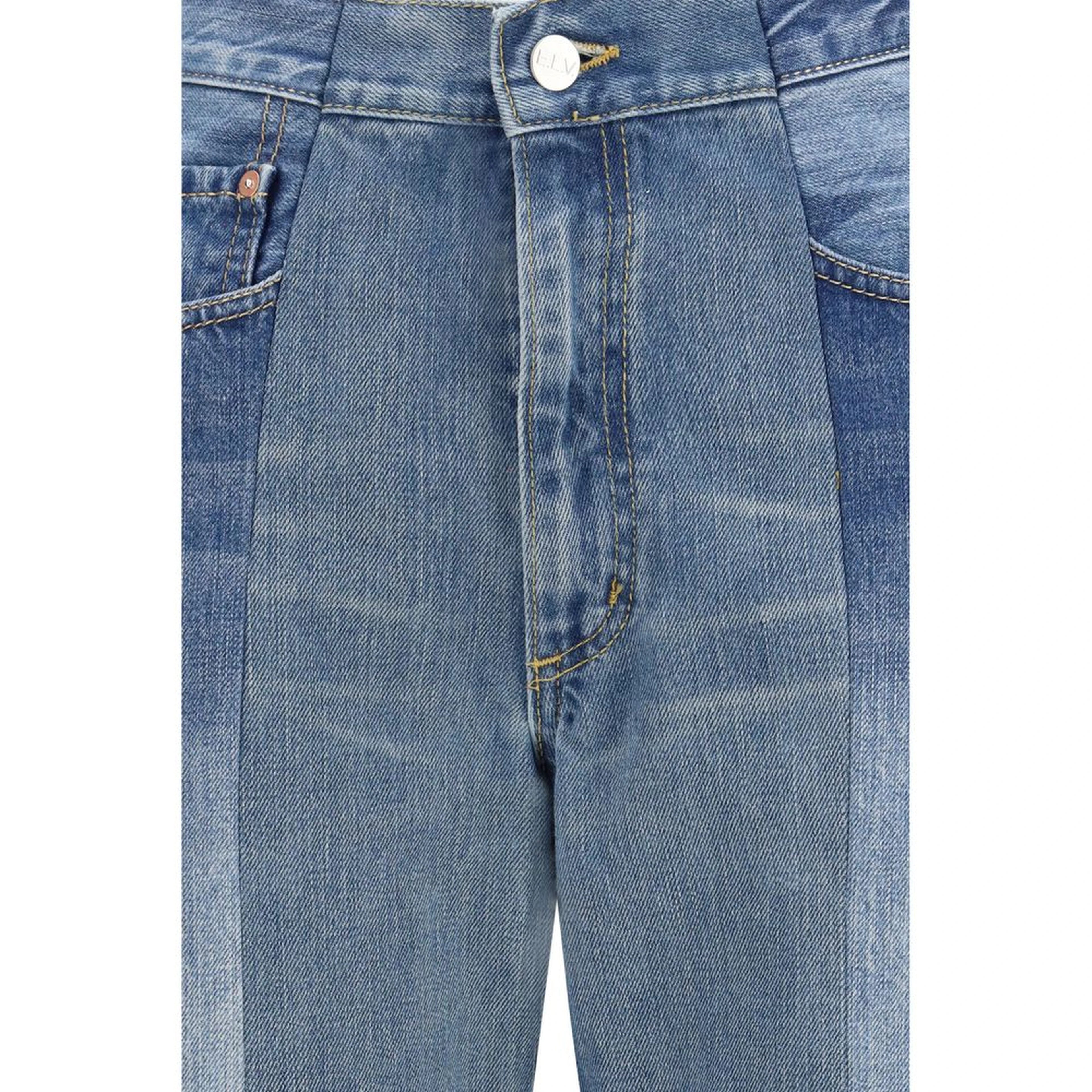 Blue Cotton Flared Jeans