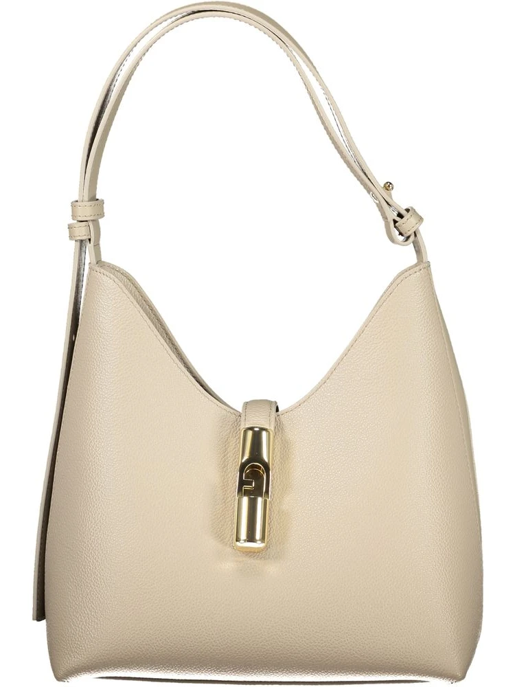 Beige Leather Women Handbag