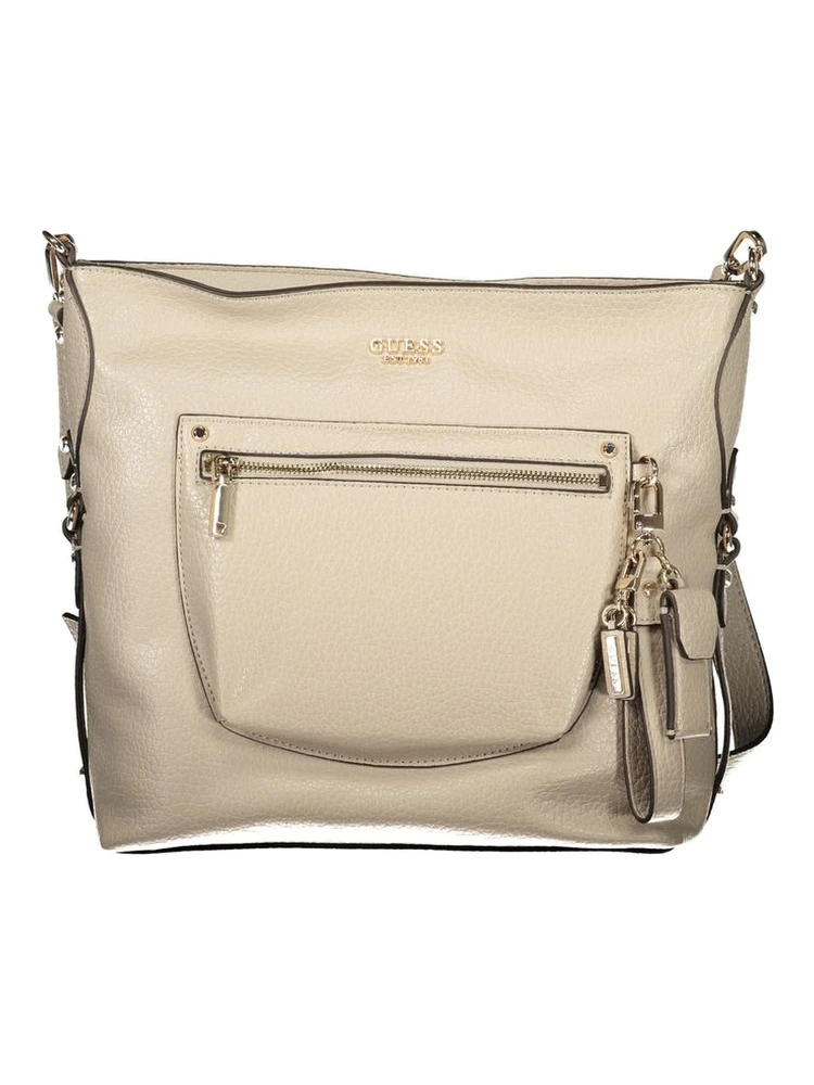 Beige Polyurethane Women's Handbag