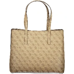 Beige Polyurethane Women Handbag