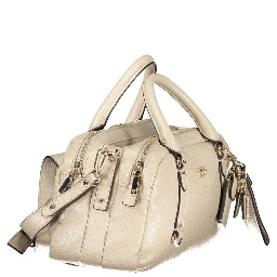 Beige Polyurethane Women's Handbag