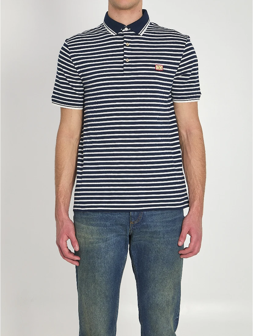 Striped pique polo shirt