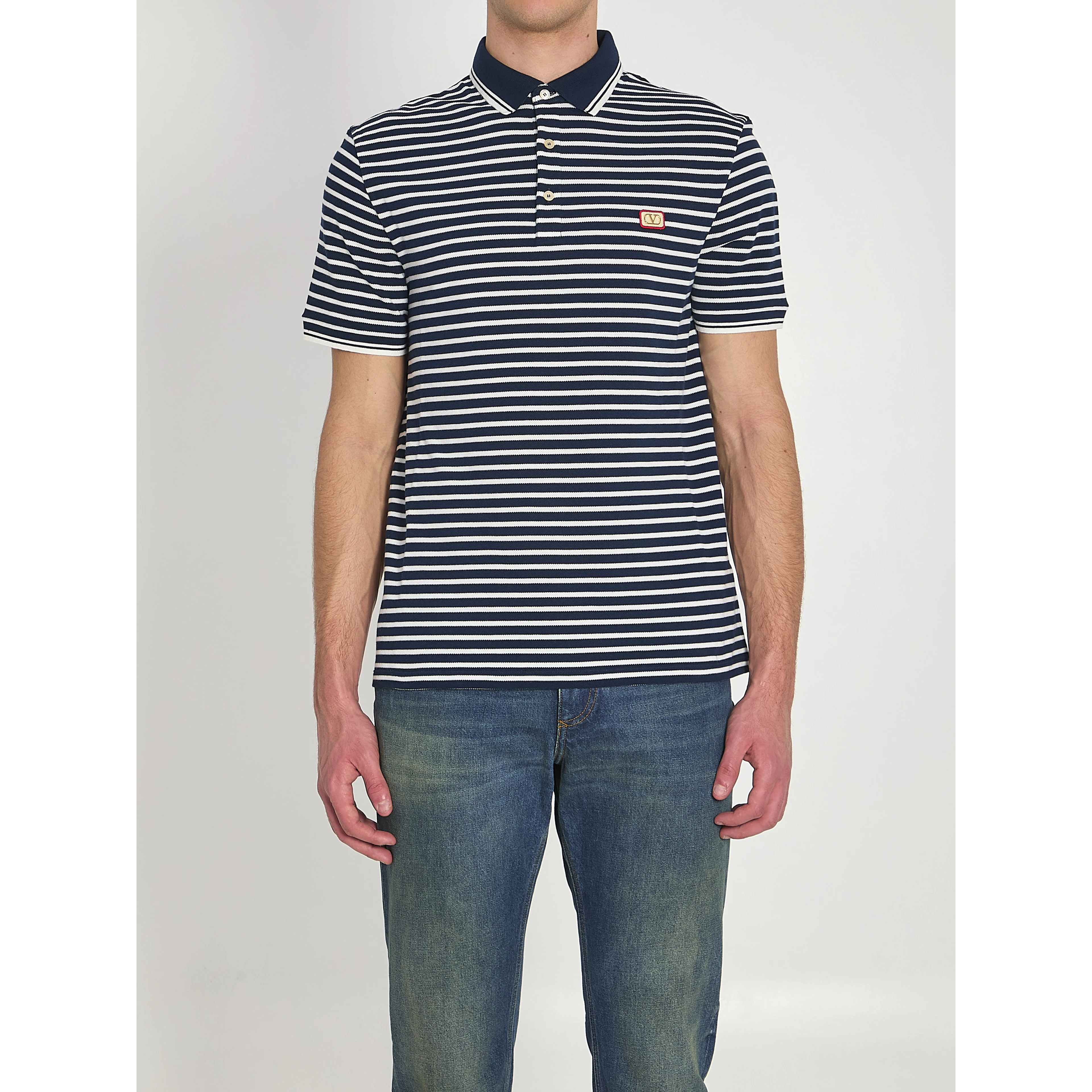 Striped pique polo shirt