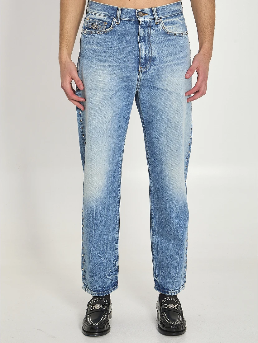 Stone-wash jeans with studs