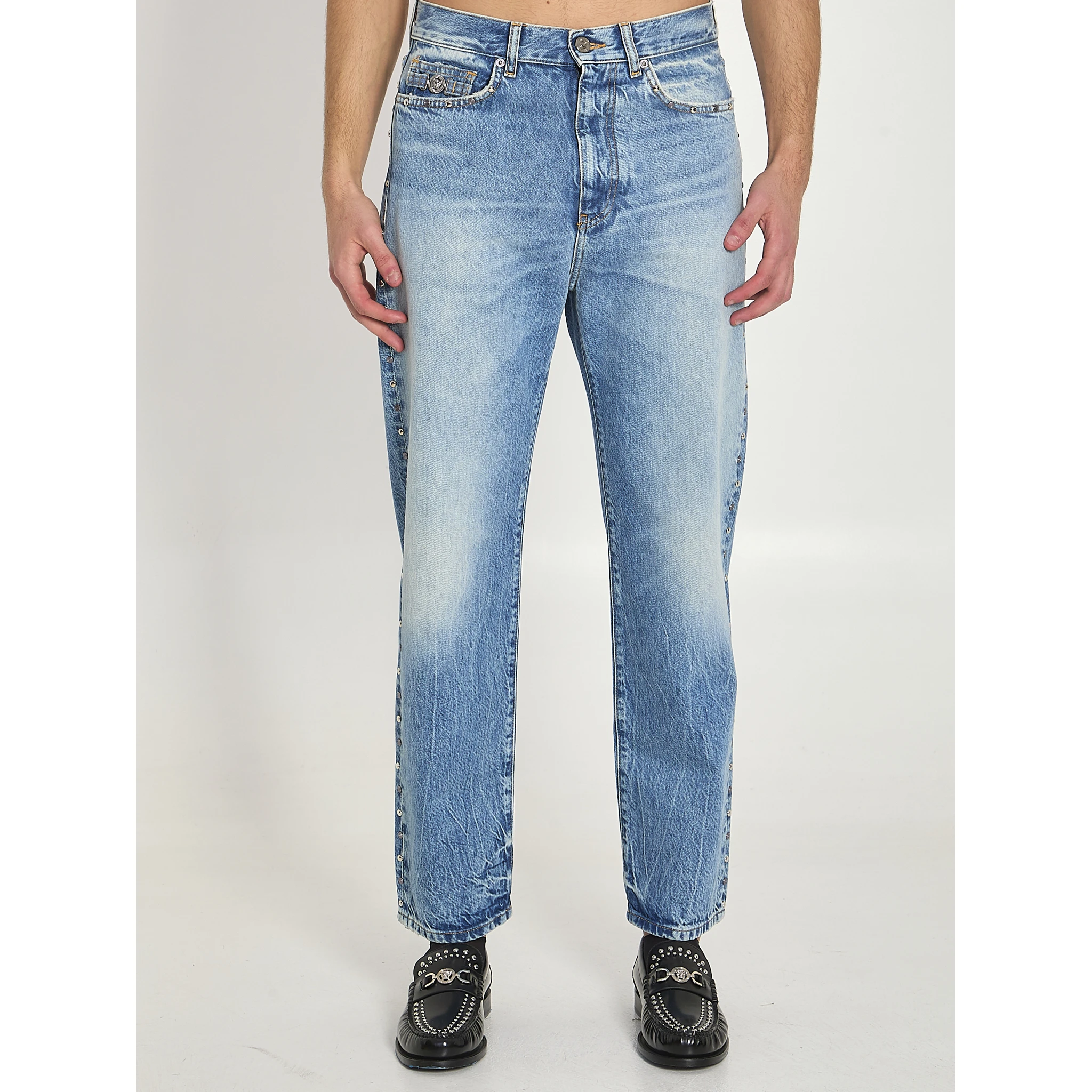Stone-wash jeans with studs