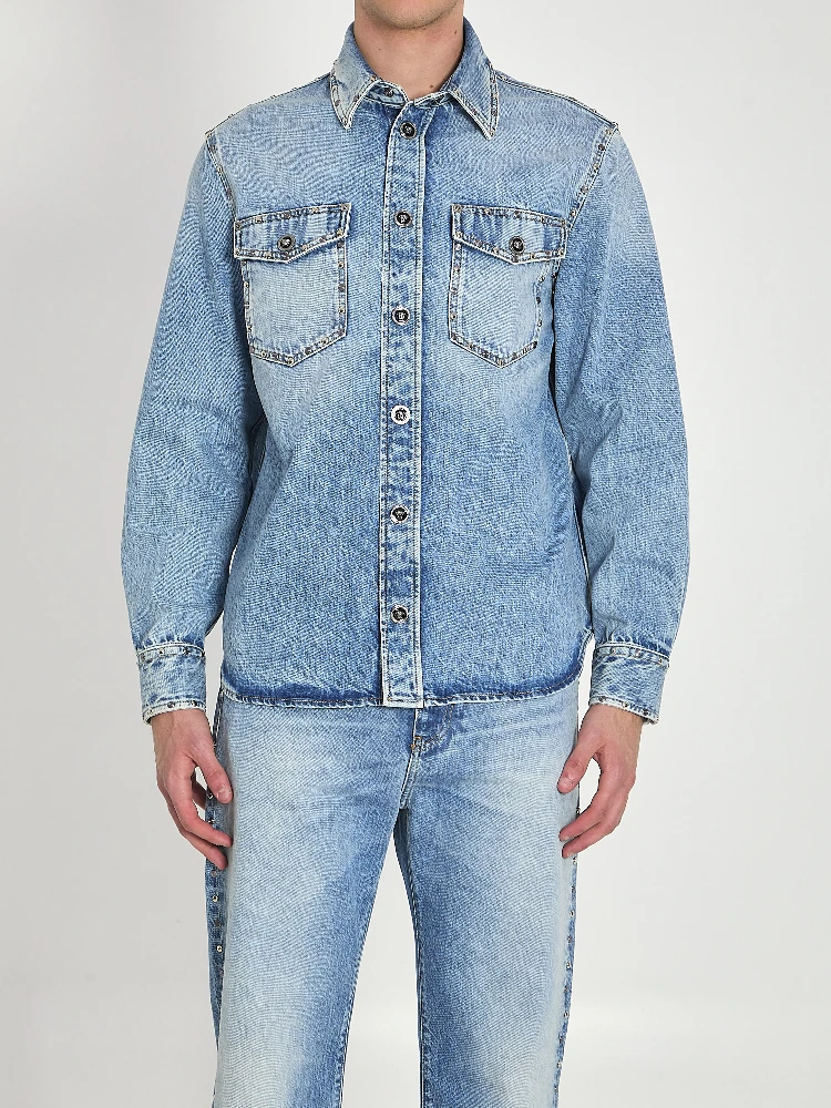 Stone-wash overshirt with studs