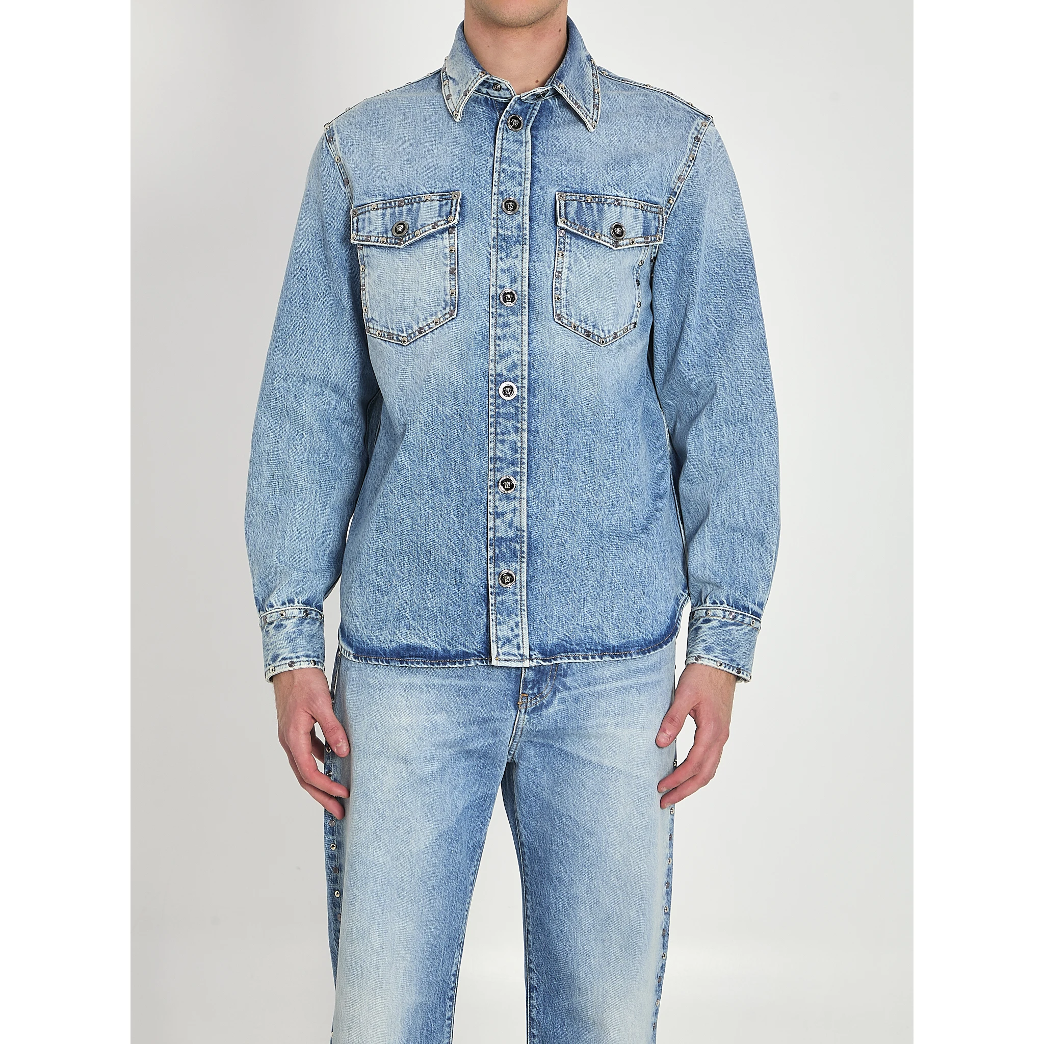 Stone-wash overshirt with studs