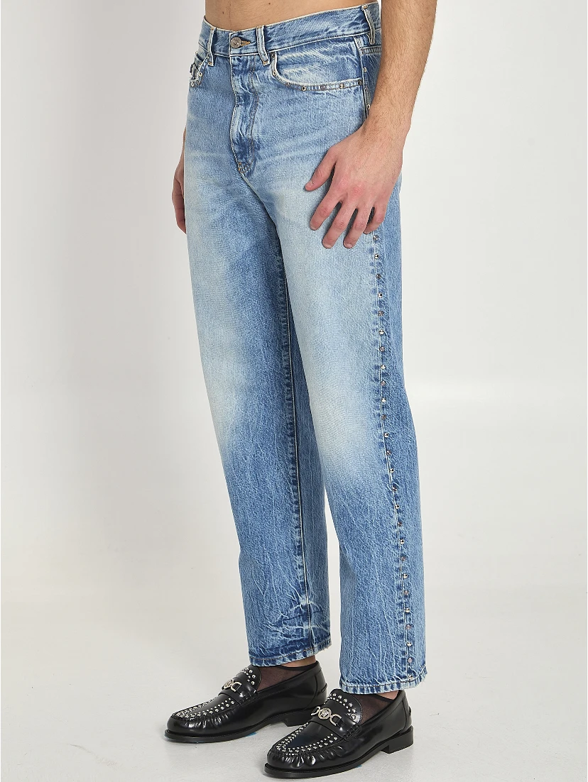 Stone-wash jeans with studs