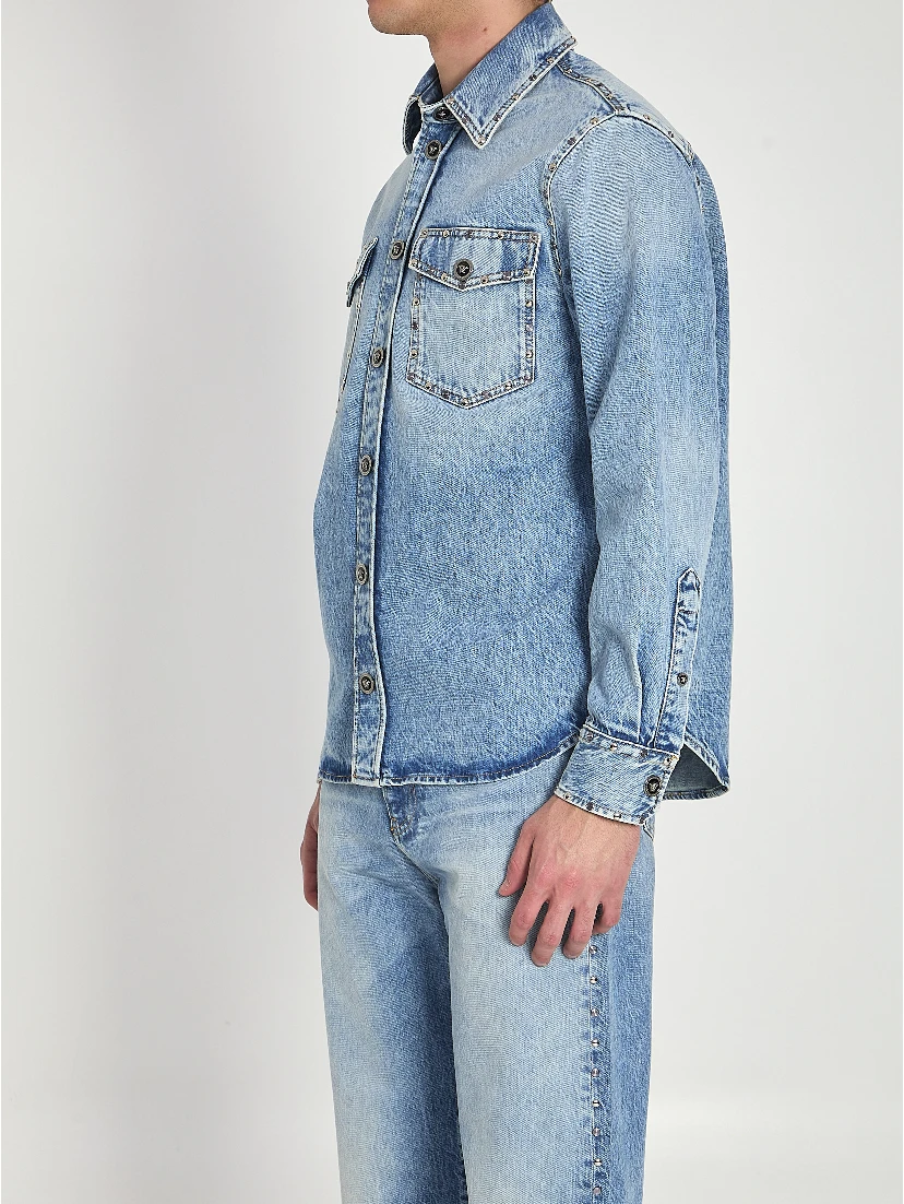 Stone-wash overshirt with studs