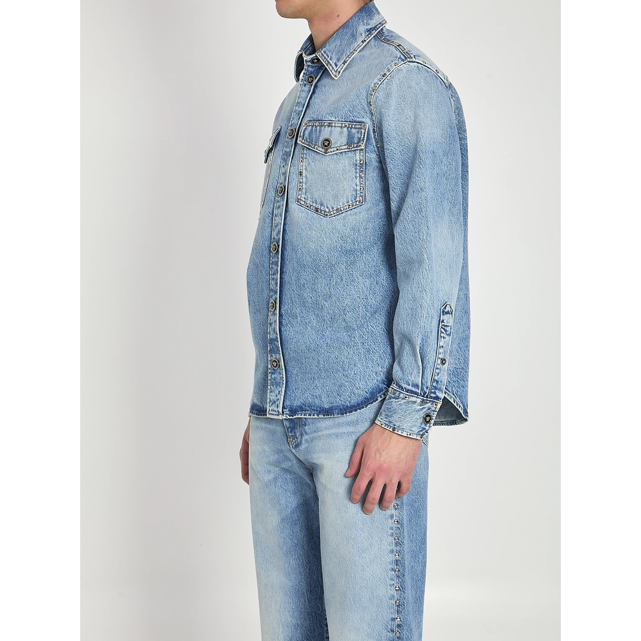 Stone-wash overshirt with studs