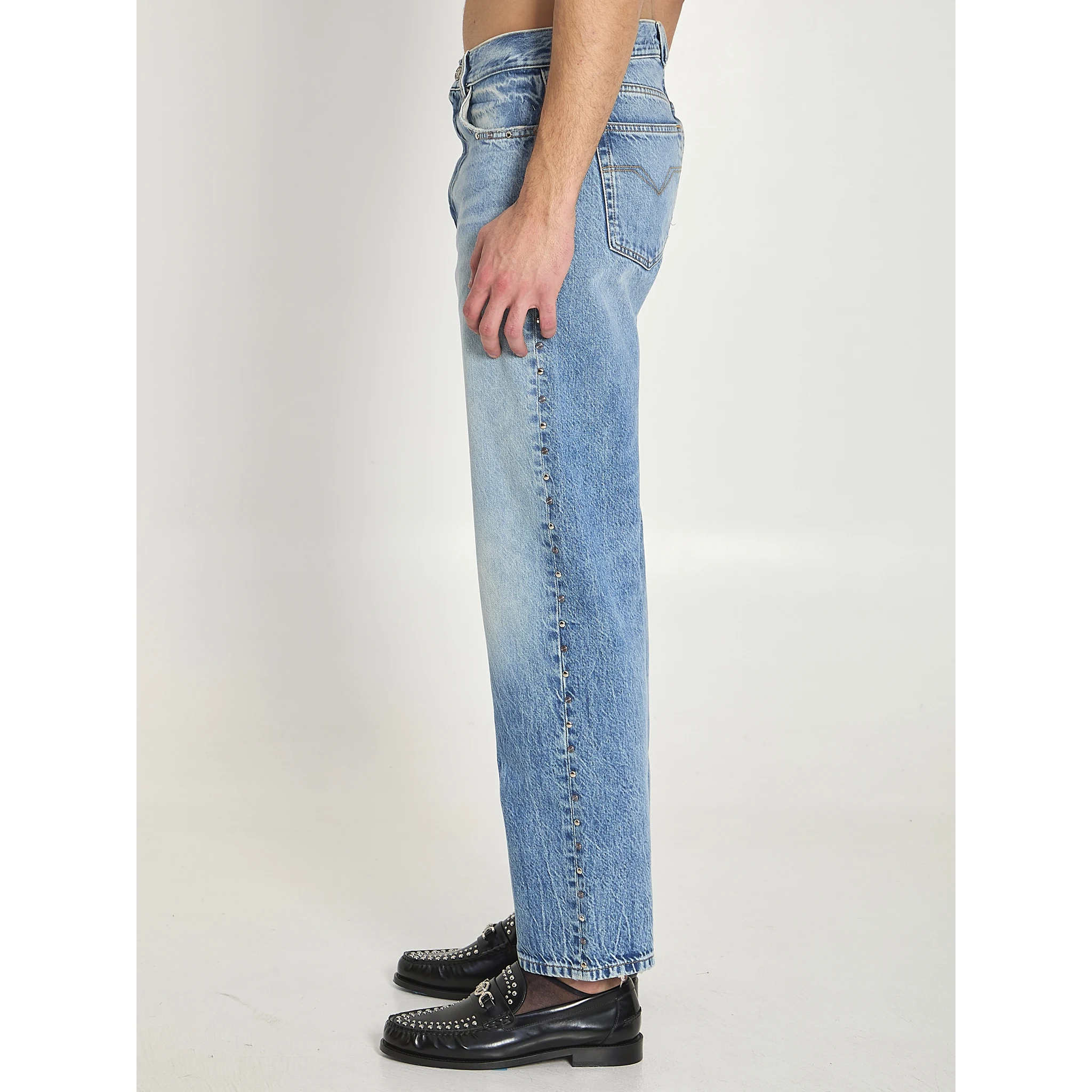 Stone-wash jeans with studs