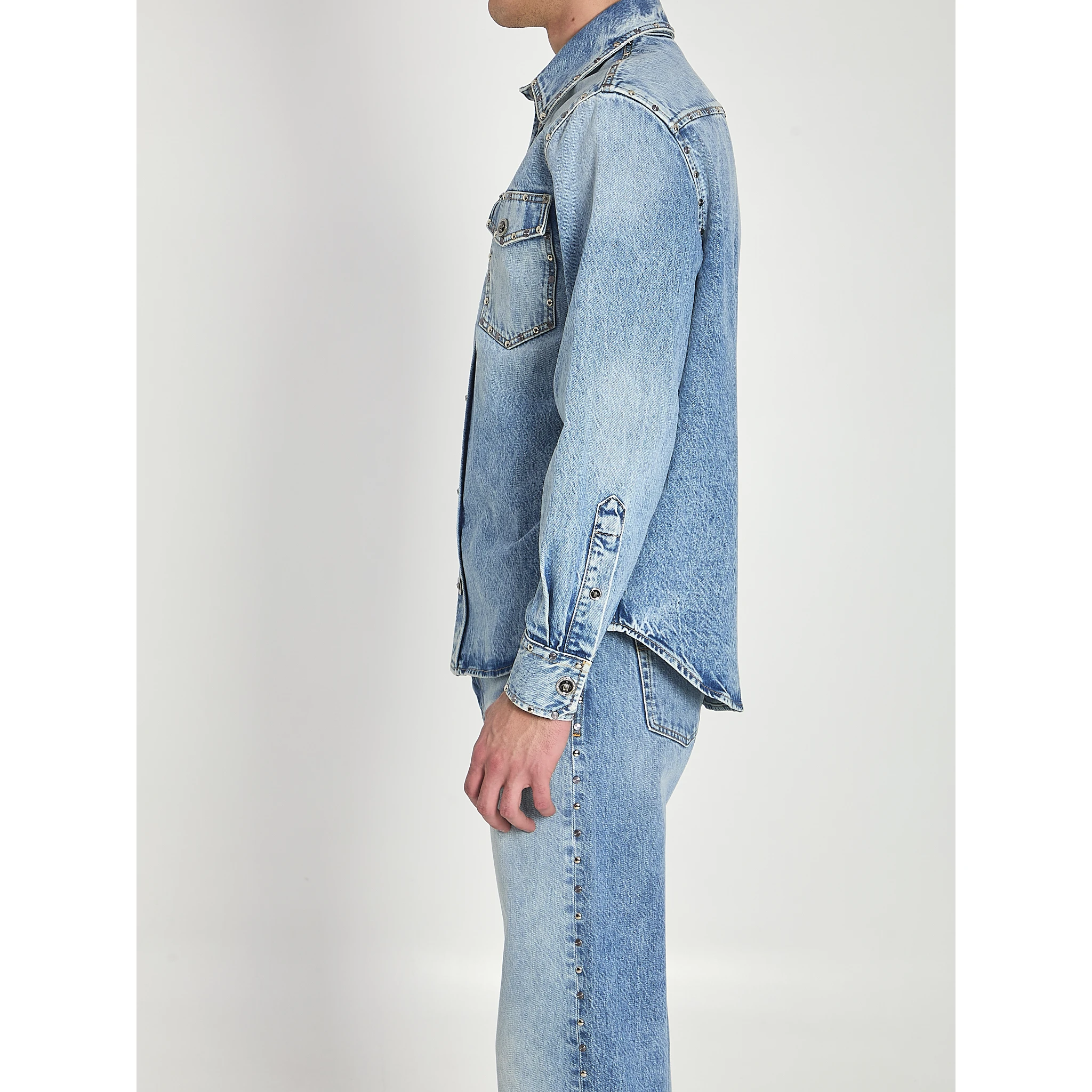 Stone-wash overshirt with studs