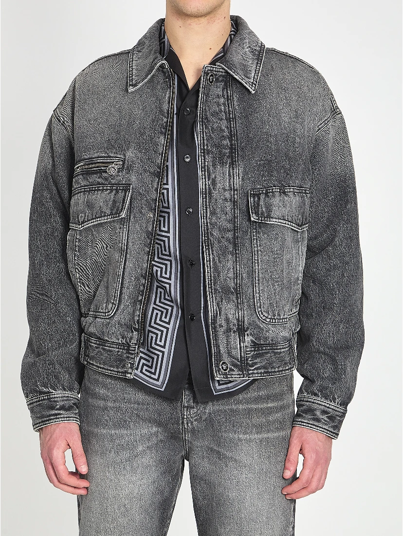 Stone-wash denim bomber jacket