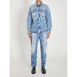 Stone-wash overshirt with studs