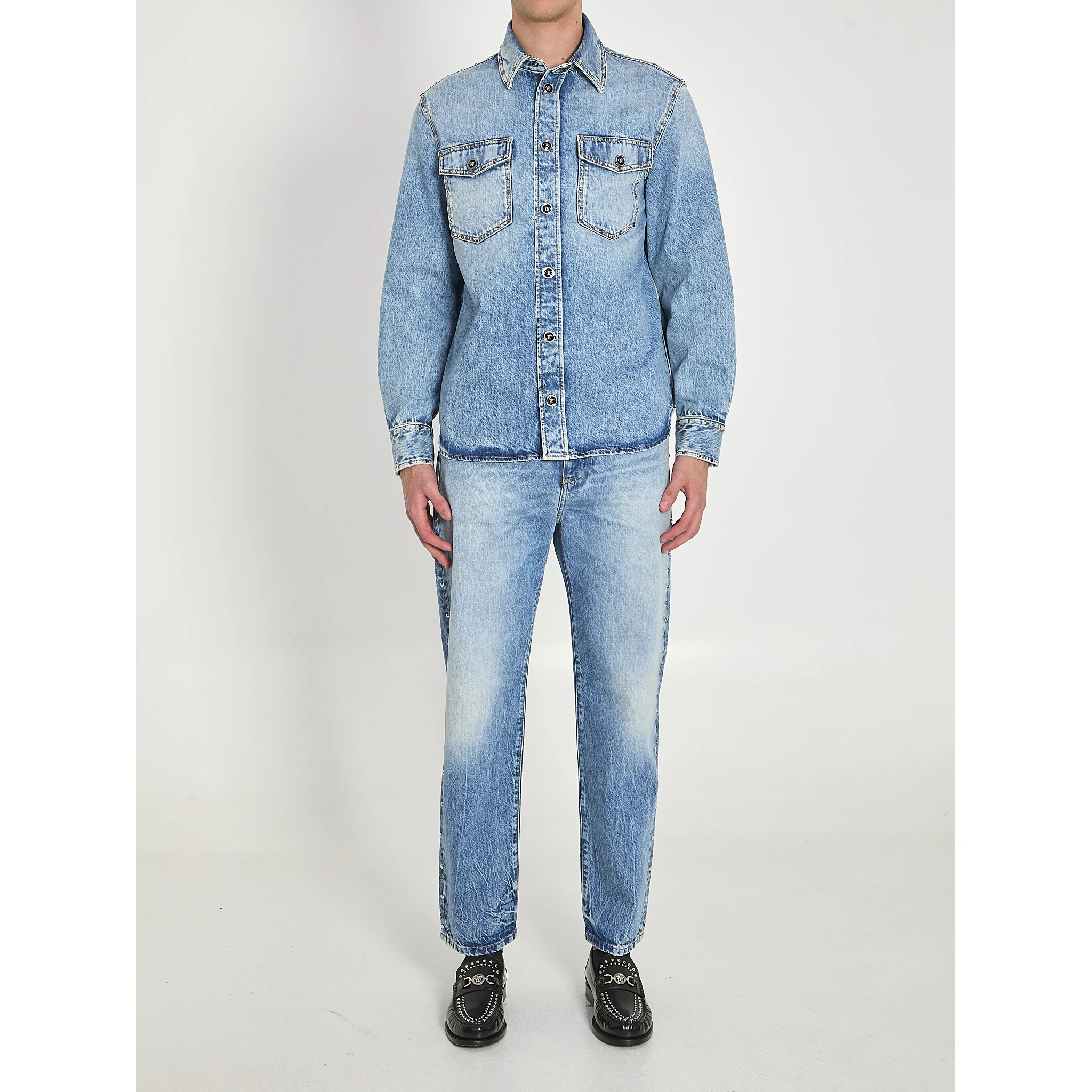 Stone-wash overshirt with studs