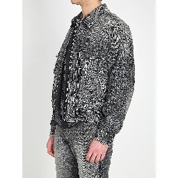 Stone-wash denim bomber jacket