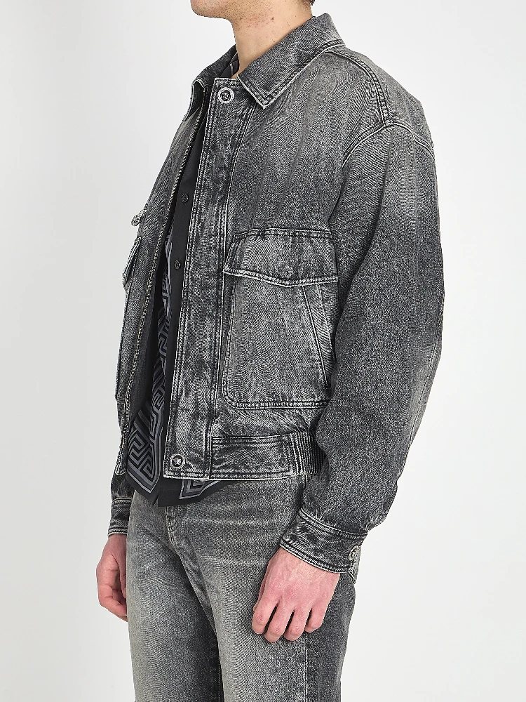 Stone-wash denim bomber jacket alternative