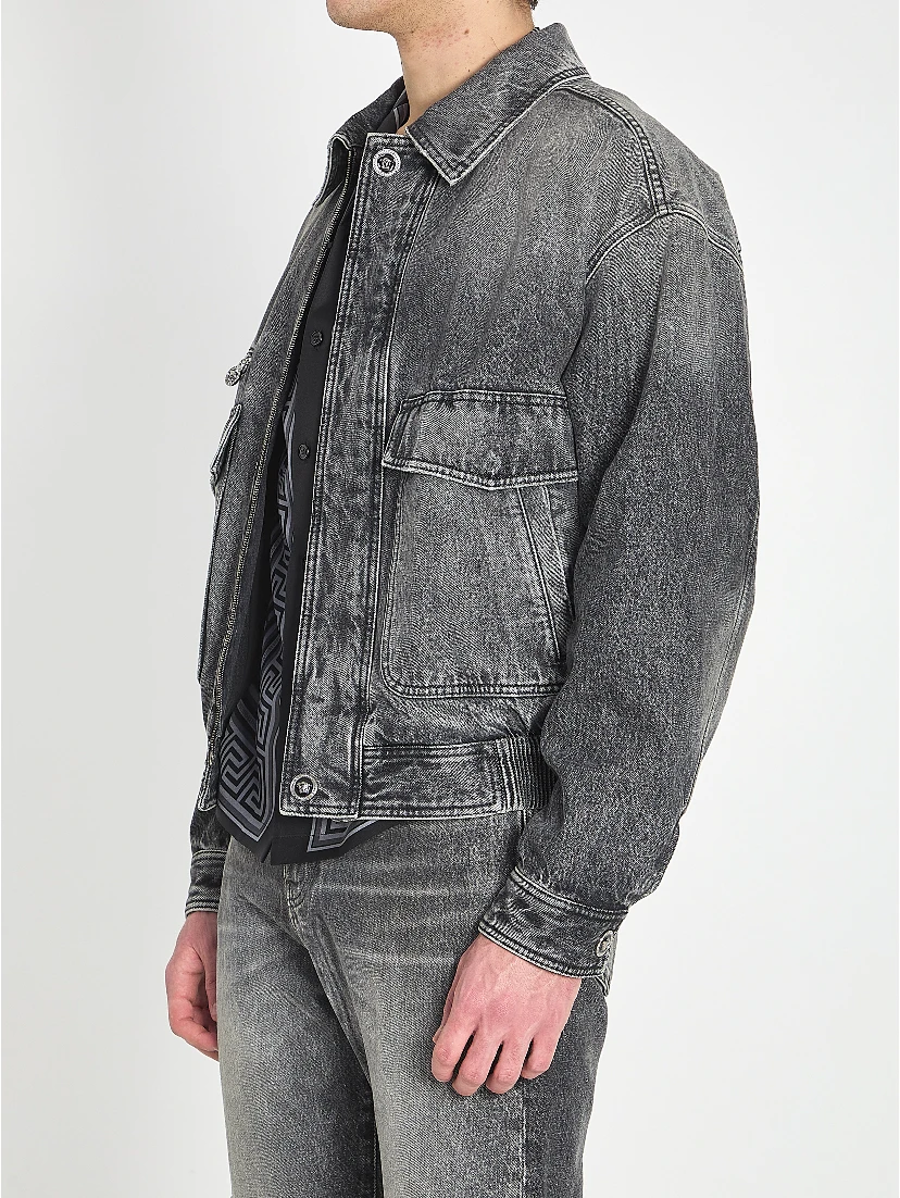 Stone-wash denim bomber jacket