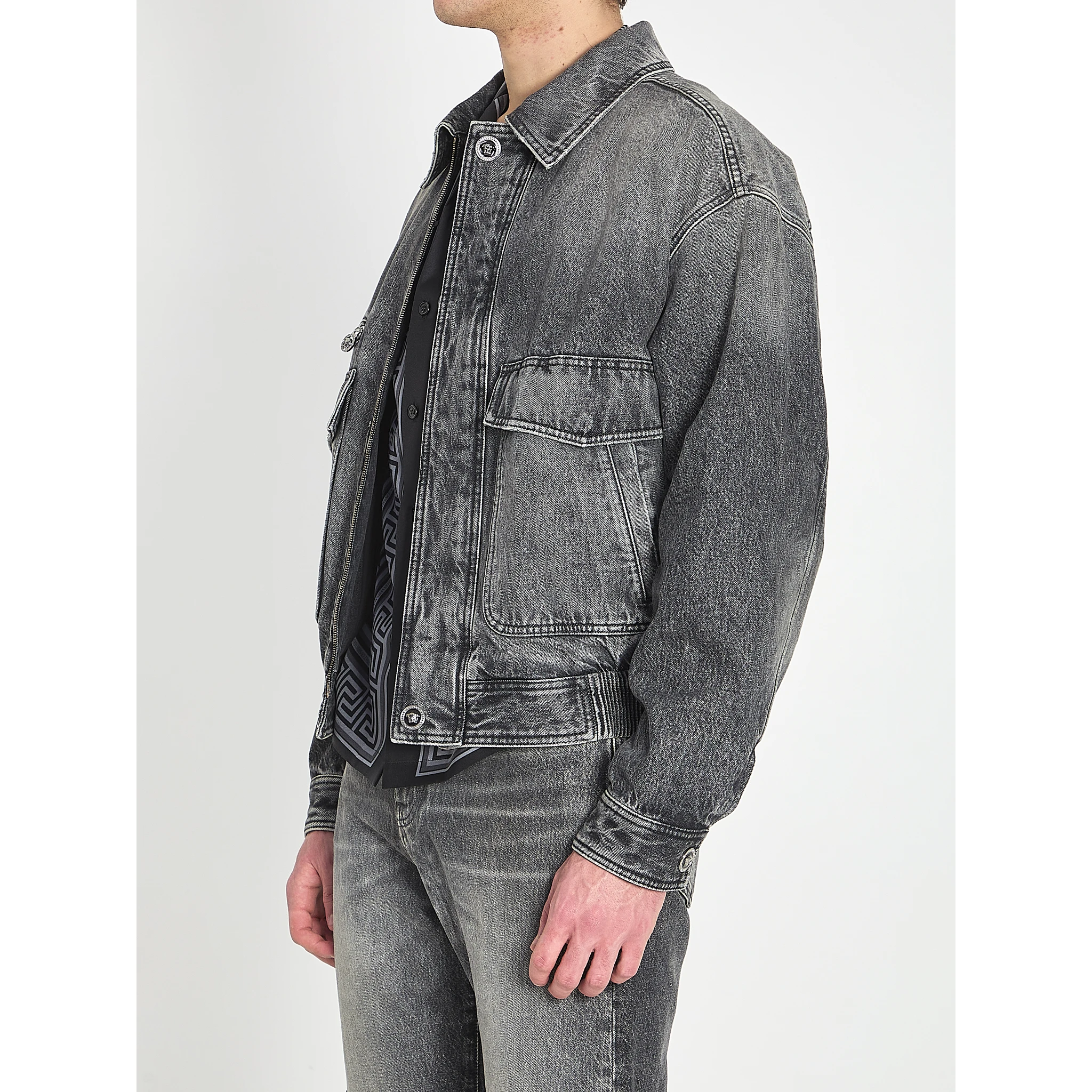 Stone-wash denim bomber jacket