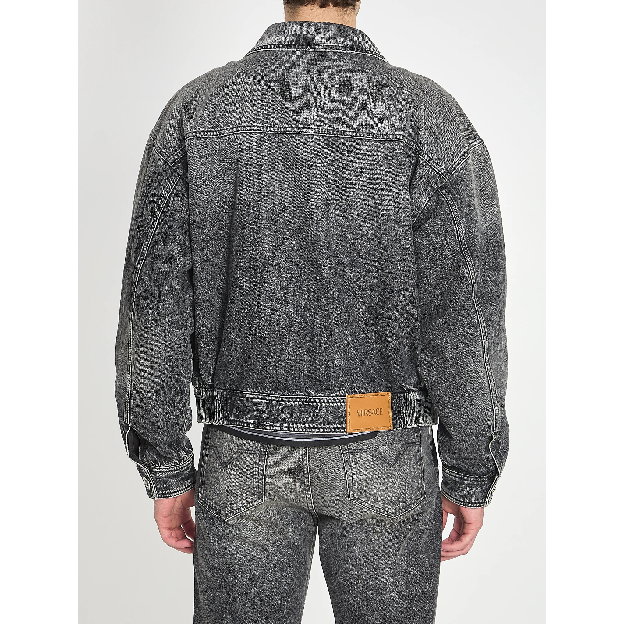 Stone-wash denim bomber jacket