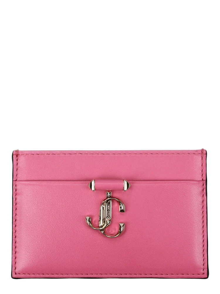 حامل بطاقات من الجلد الوردي