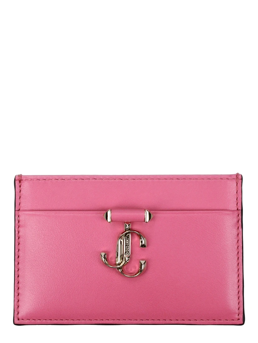 حامل بطاقات من الجلد الوردي