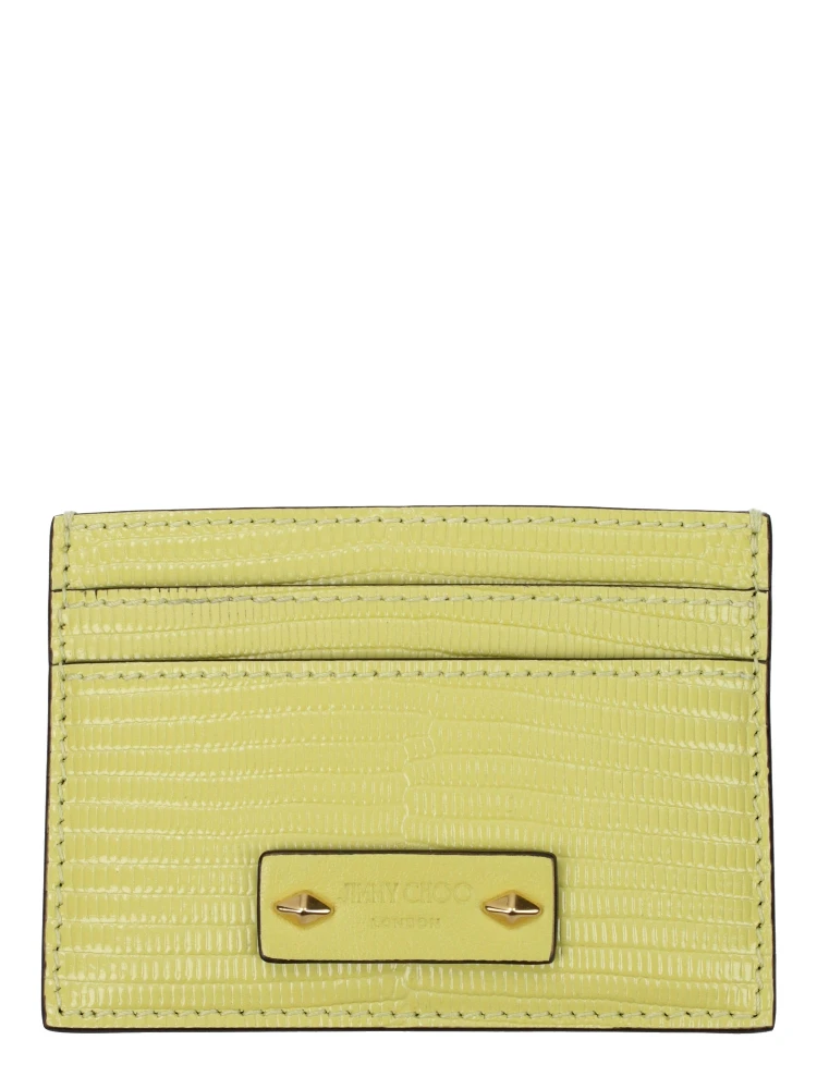 حامل بطاقات من الجلد الأصفر