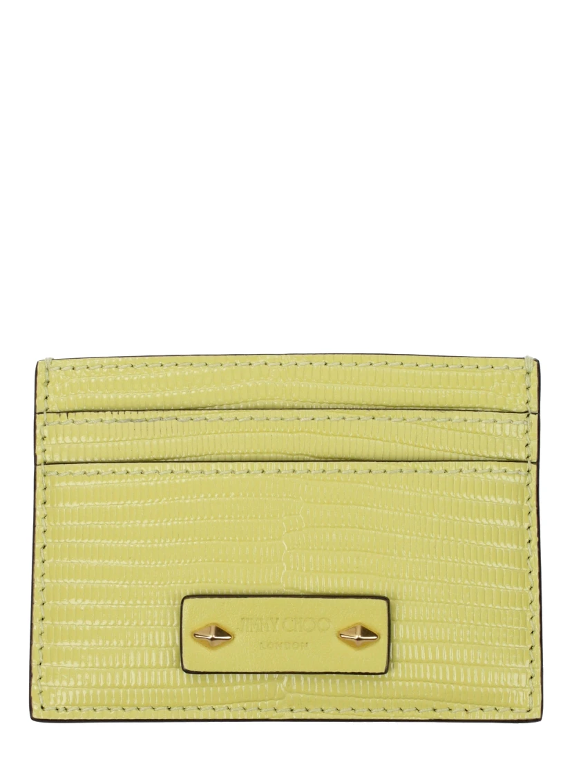 حامل بطاقات من الجلد الأصفر