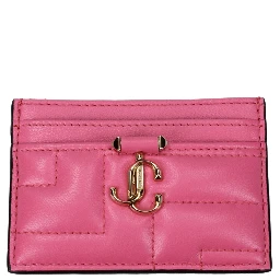 حامل بطاقات من الجلد الوردي