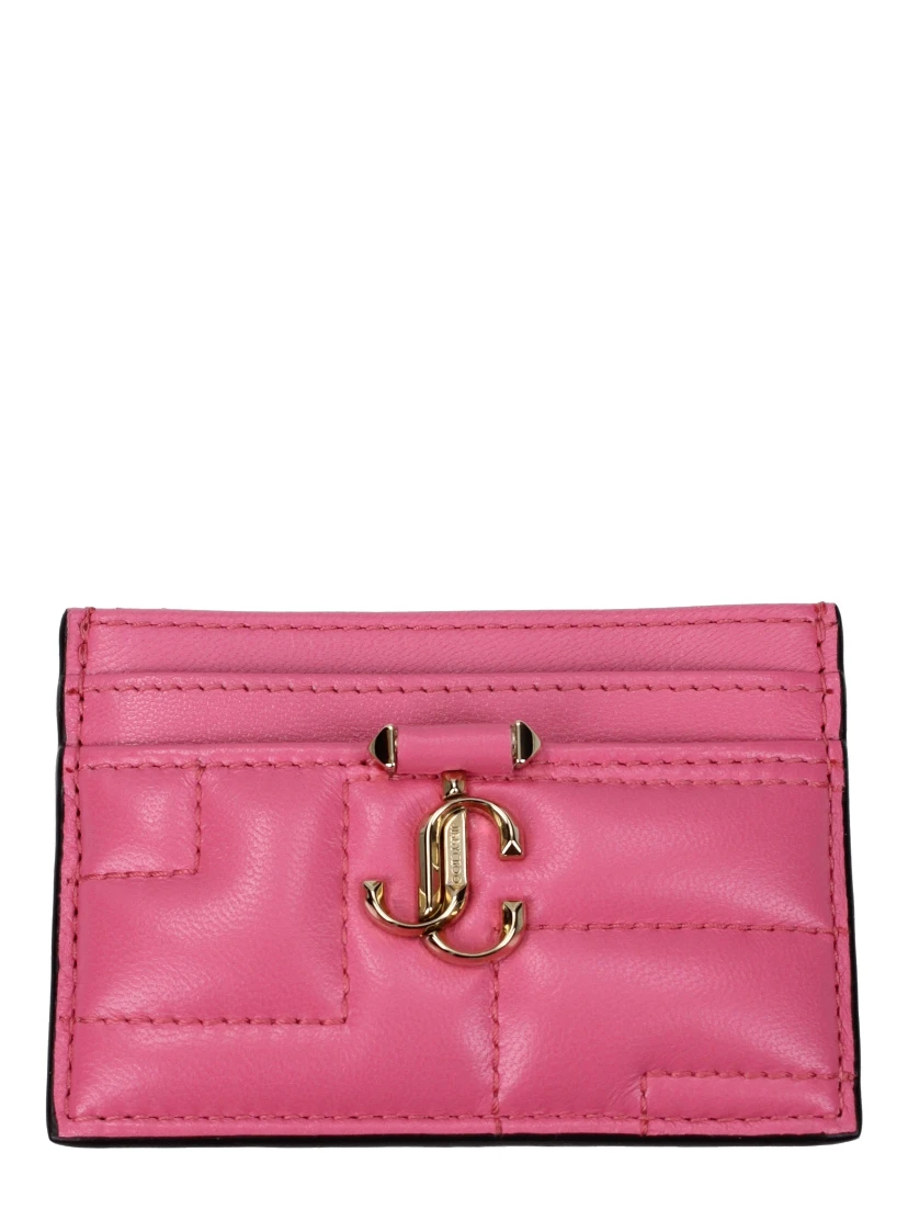 حامل بطاقات من الجلد الوردي