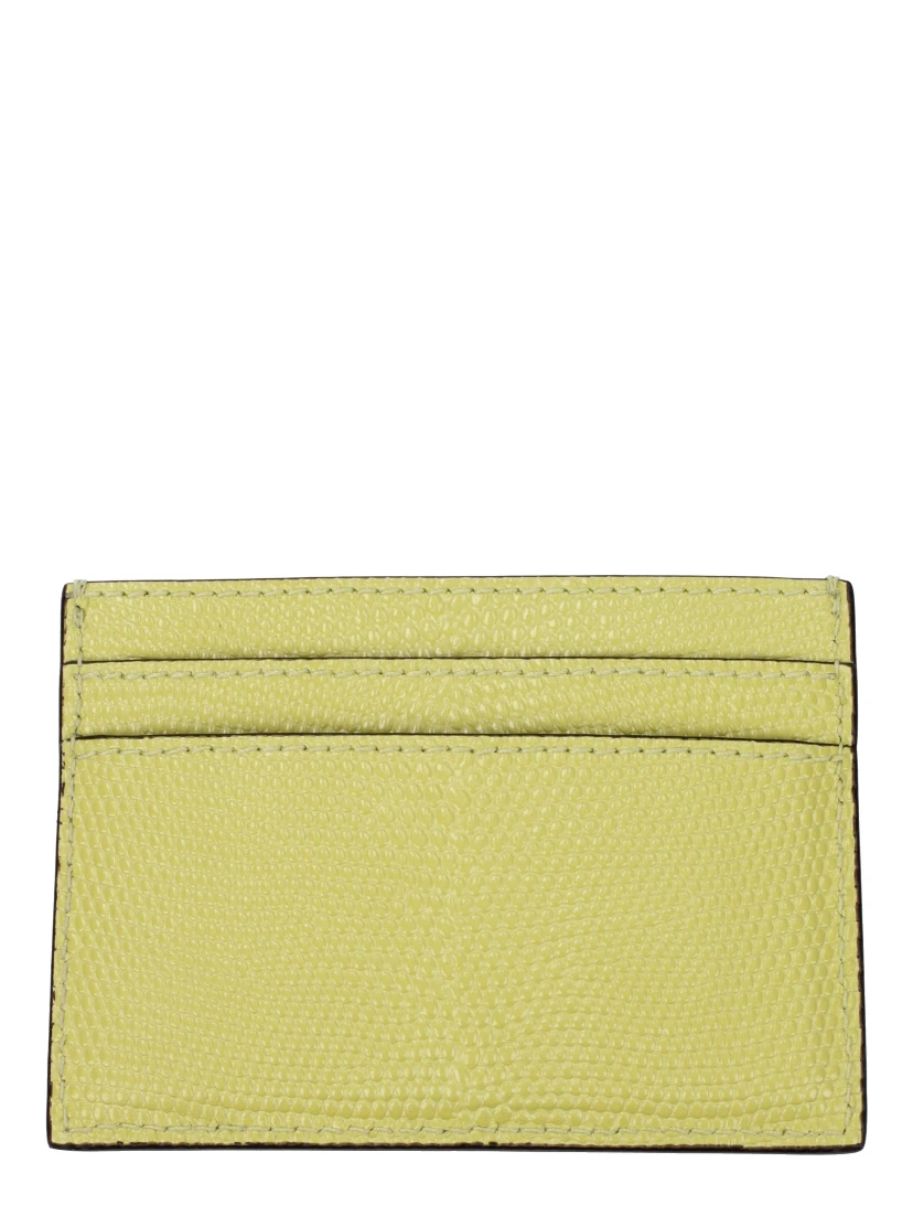 حامل بطاقات من الجلد الأصفر