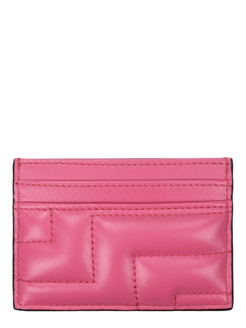 حامل بطاقات من الجلد الوردي