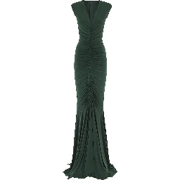 SLEEVELESS DEEP V NECK SHIRRED FRONT FISHATIL GOWN
