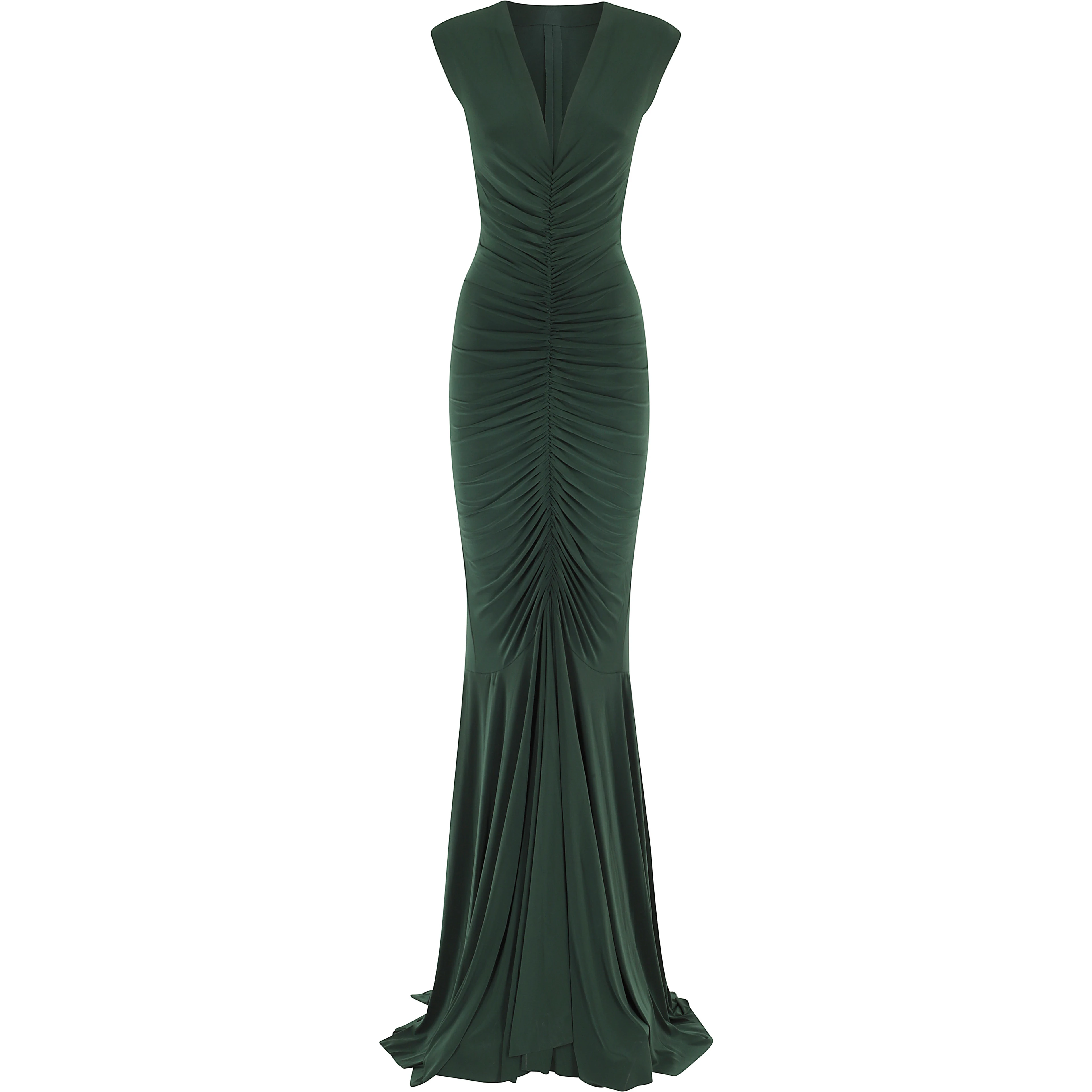 SLEEVELESS DEEP V NECK SHIRRED FRONT FISHATIL GOWN