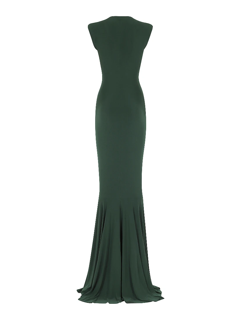 SLEEVELESS DEEP V NECK SHIRRED FRONT FISHATIL GOWN