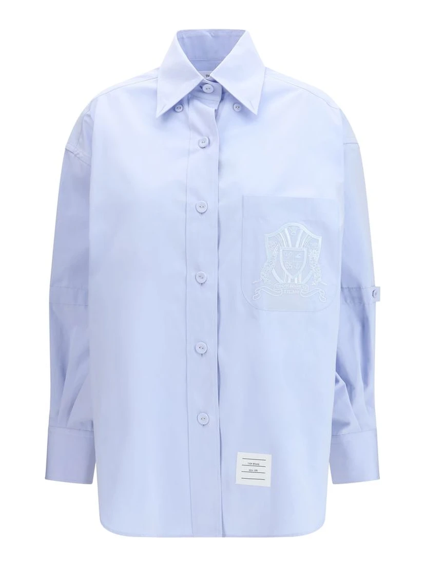 قميص قطني أزرق بنقشة