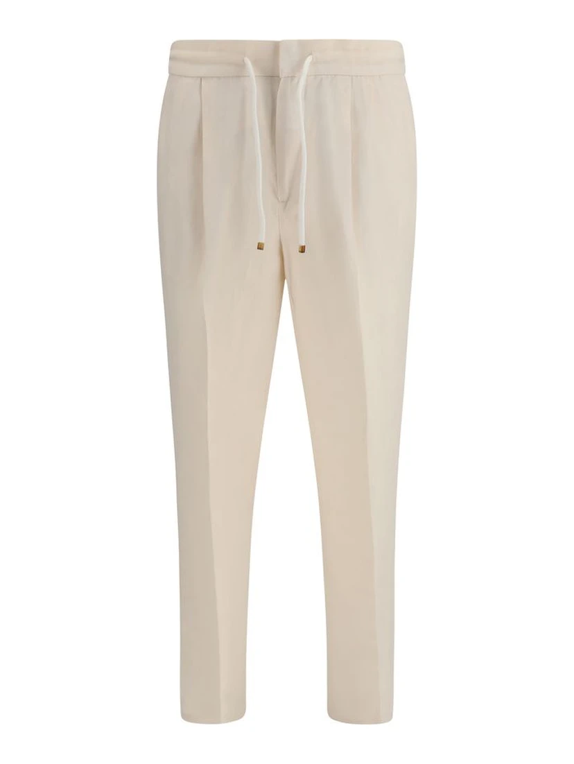 Beige Linen Casual Pants