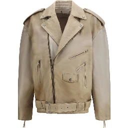 Beige Buffalo Leather Biker Jacket