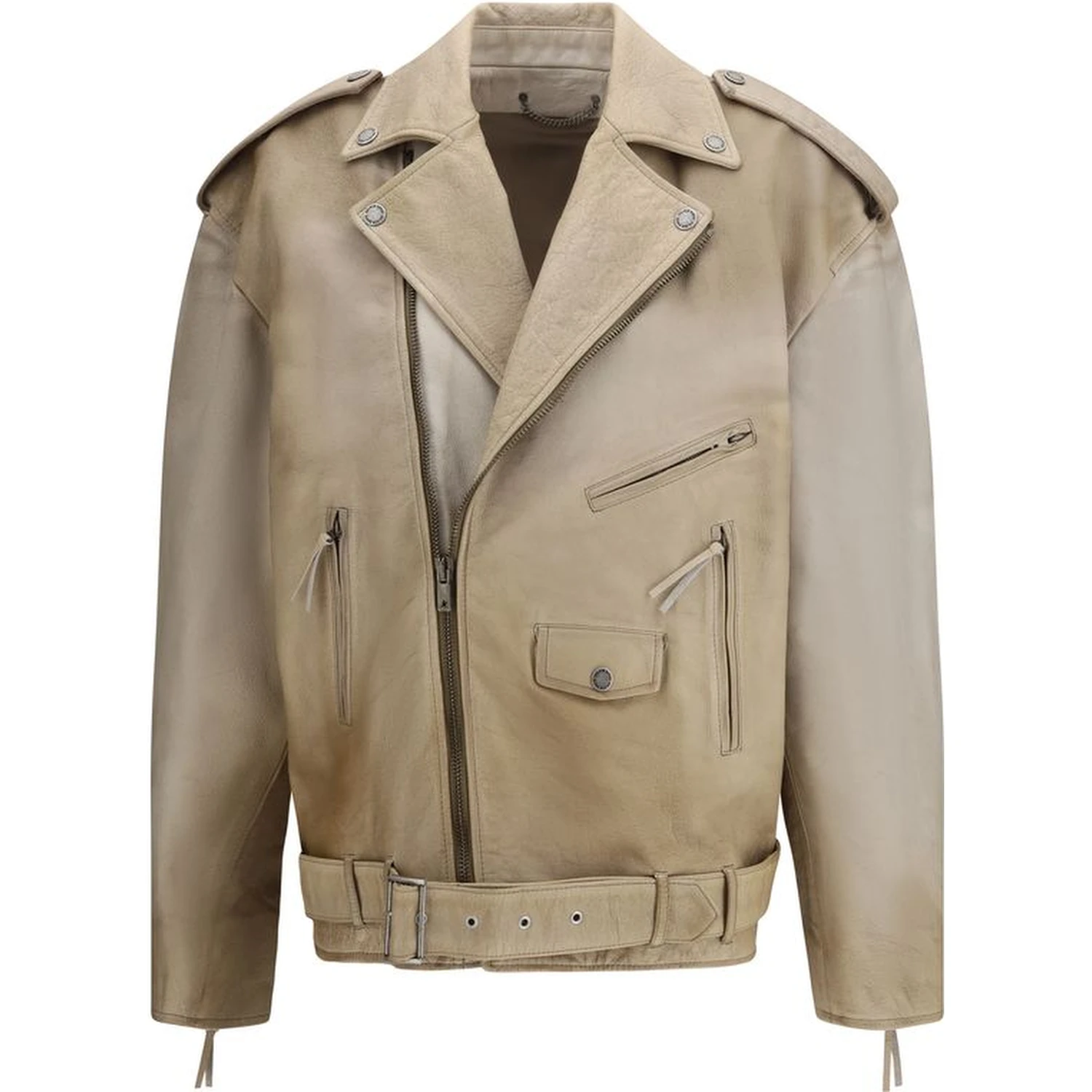 Beige Buffalo Leather Biker Jacket