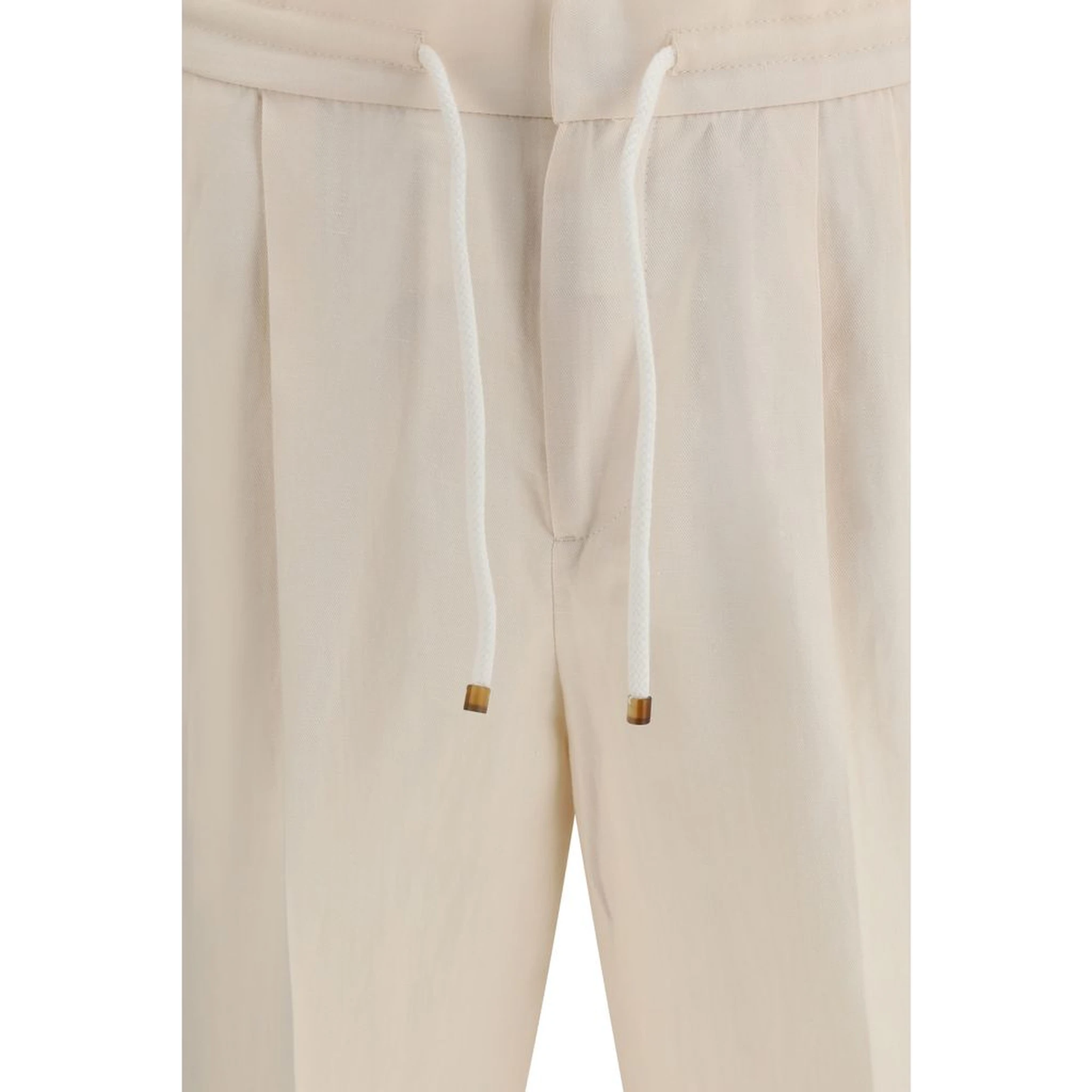 Beige Linen Casual Pants