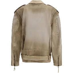 Beige Buffalo Leather Biker Jacket