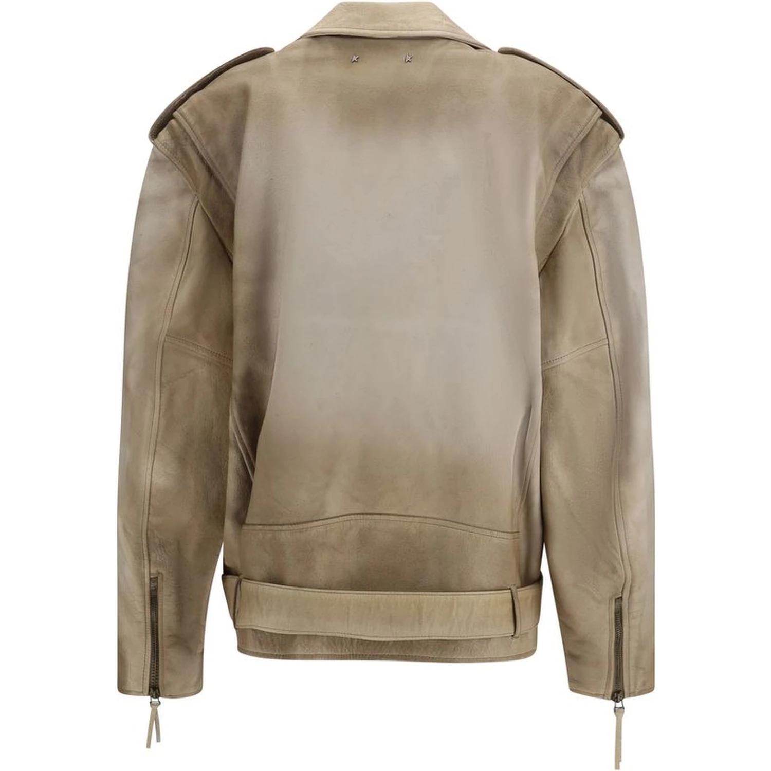 Beige Buffalo Leather Biker Jacket