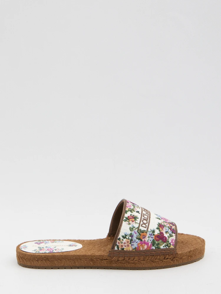 Embroidered floral espadrilla slides