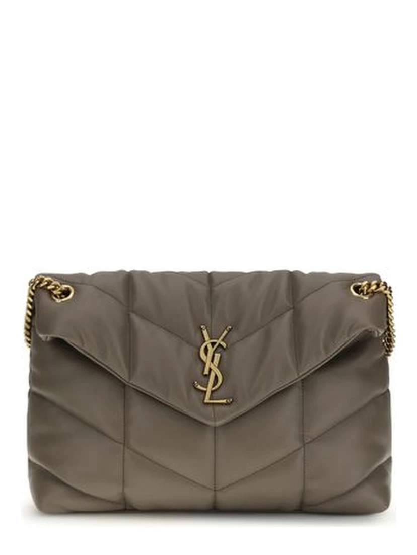 Gray Lamb Leather Shoulder Bag