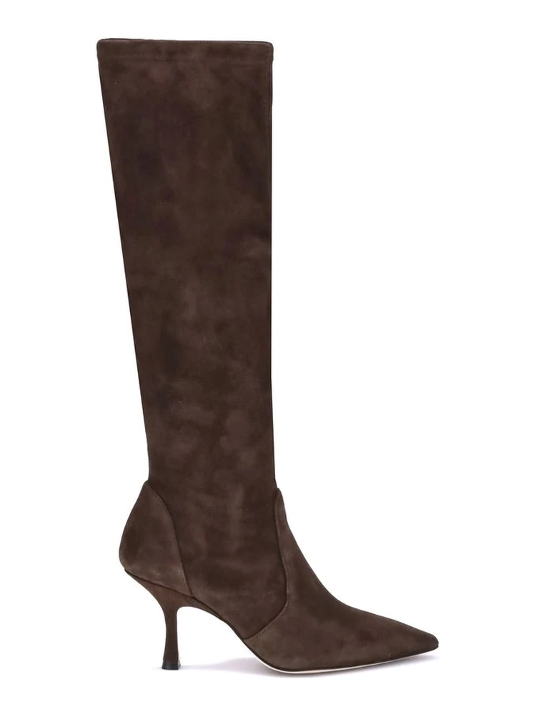 حذاء بوت بكعب عالٍ من جلد العجل البني من ماركة بوس توروس