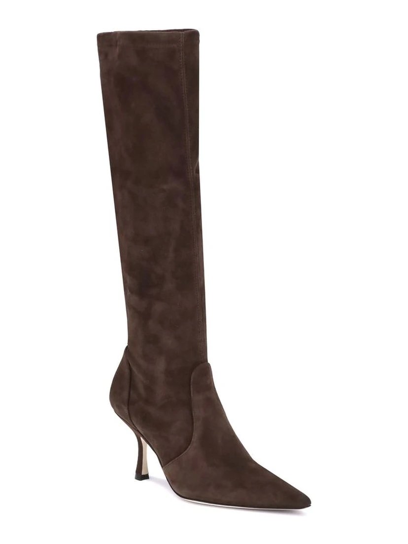 حذاء بوت بكعب عالٍ من جلد العجل البني من ماركة بوس توروس