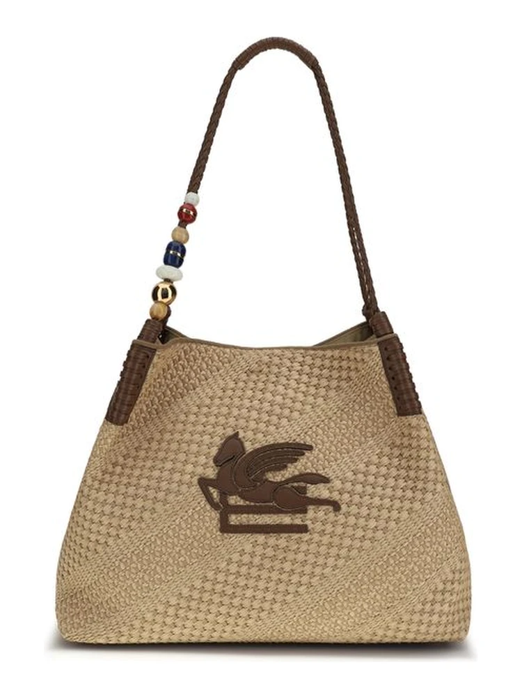Beige Raffia Shoulder Bag
